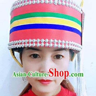 China Bai Nationality Folk Dance Headdress Yunnan Minority Stage Performance Headwear Ethnic Woman Ashima Hat