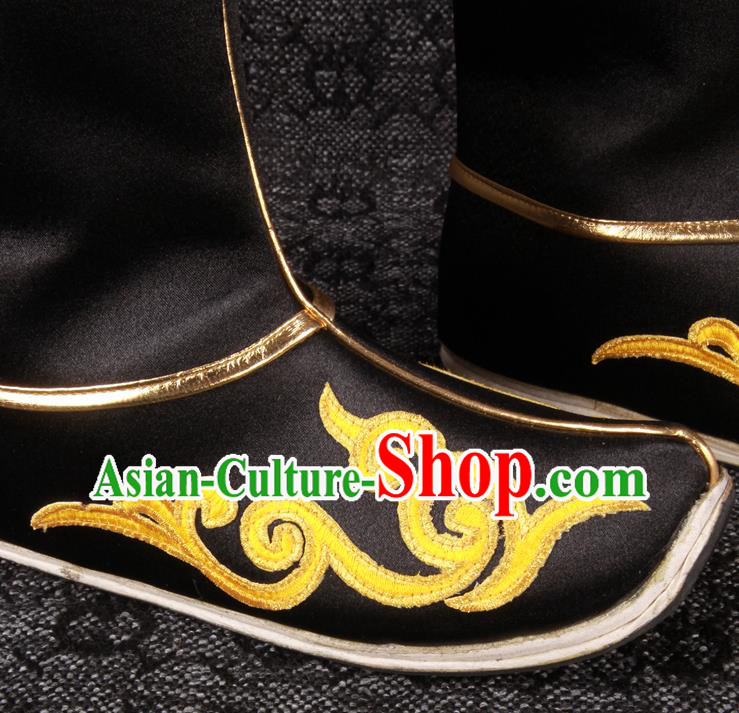 Chinese Ancient General Shoes Traditional Hanfu Black Boots Han Dynasty Swordsman Shoes Chinese Ancient General Shoes Traditional Hanfu Black Boots Han Dynasty Swordsman Shoes