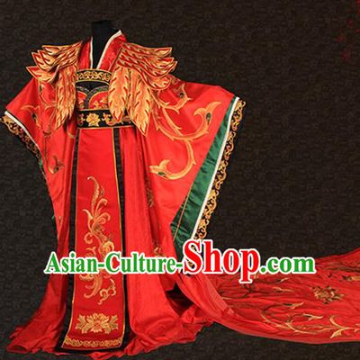 China Wedding Female Attire Ancient Empress Red Hanfu Dress Han Dynasty Queen Embroidered Garment Costumes