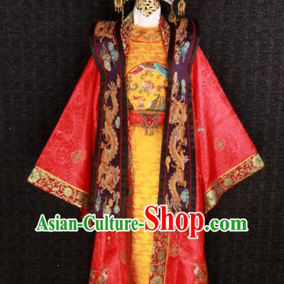 China Ming Dynasty Queen Embroidered Garment Costumes Wedding Female Attire Ancient Empress Red Hanfu Dress and Phoenix Coronet
