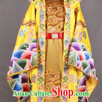 China Ming Dynasty Emperor Golden Uniforms Ancient Royal King Garment Costumes Traditional Embroidered Imperial Robe Clothing and Hat