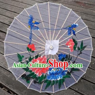 Chinese Classical Dance Umbrellas Handmade Transparent Silk Umbrella Traditional Hanfu Prop Bumbershoot Painting Peony Umbrella