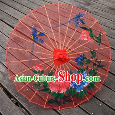 Chinese Hand Painting Peony Umbrella Classical Dance Umbrellas Red Silk Umbrella Traditional Hanfu Bumbershoot Prop