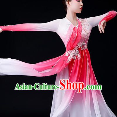 China Stage Performance Fashion Classical Dance Pink Dress Women Group Dance Garment Costume Umbrella Dance Clothing