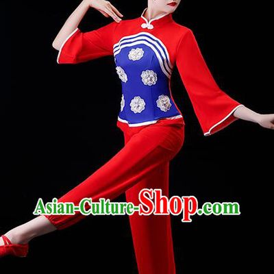 Chinese Yangko Dance Clothing Country Women Square Performance Apparels Folk Dance Red Uniforms Traditional Fan Dance Garment Costumes