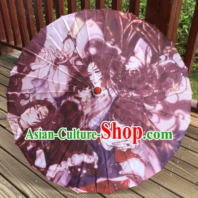 Chinese Classical Umbrella Printing Brown Umbrella Handmade Silk Umbrellas Ancient Swordsman Umbrella