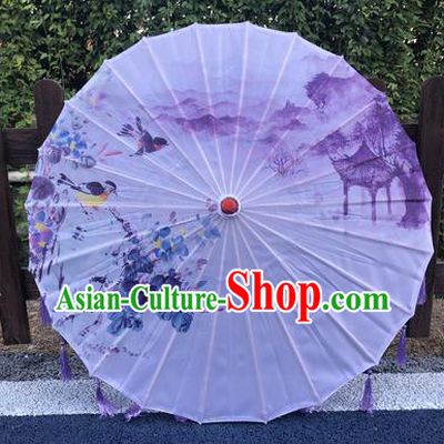 Chinese Printing Flower Bird Umbrella Classical Dance Umbrella Traditional Hanfu Umbrella Handmade Lilac Silk Umbrellas