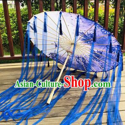 Chinese Ancient Swordswoman Ribbon Tassel Umbrella Classical Dance Umbrella Traditional Hanfu Umbrella Handmade Silk Umbrellas