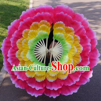 Chinese Folk Dance Double Sides Fan Yangko Dance Silk Fan Festival Opening Dance Fan Peony Dance Fans