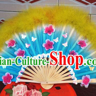 Chinese Group Dance Fan Festival Peony Dance Fans Folk Dance Silk Fan Yangko Dance Yellow Feather Fan