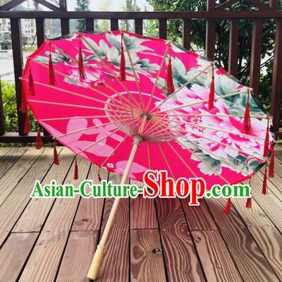Chinese Classical Dance Umbrellas Stage Performance Umbrella Traditional Hanfu Bumbershoot Classical Dance Prop Printing Peony Rosy Silk Umbrella