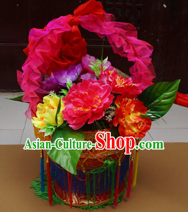Chinese New Year Performance Props Folk Dance Accessories Yangko Dance Flowers Basket Chinese New Year Performance Props Folk Dance Accessories Yangko Dance Flowers Basket