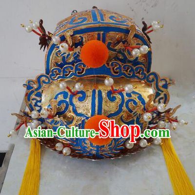 Chinese Beijing Opera Laosheng Headdress Peking Opera Emperor Hat Ancient God King Helmet