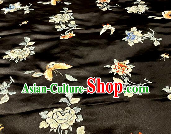 Chinese Classical Butterfly Pattern Fabric Traditional Qipao Dress Black Satin Tang Suit Silk Drapery Chinese Classical Butterfly Pattern Fabric Traditional Qipao Dress Black Satin Tang Suit Silk Drapery