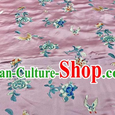 Chinese Qipao Dress Cloth Material Traditional Pink Satin Tang Suit Silk Drapery Classical Butterfly Flowers Pattern Fabric