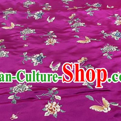 Chinese Purple Satin Fabric Tang Suit Drapery Classical Butterfly Flowers Pattern Silk Traditional Cheongsam Cloth Material