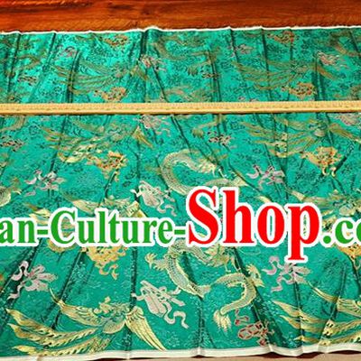 Chinese Wedding Dress Cloth Traditional Dragon Phoenix Pattern Green Silk Fabric Cheongsam Material Classical Brocade Drapery