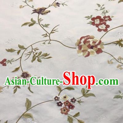 China Embroidered White Brocade Material Classical Qipao Dress Damask Cloth Tang Suit Silk Fabric Traditional Cheongsam Drapery