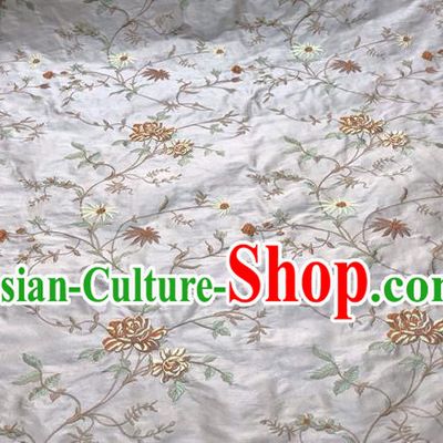 China Qipao Dress Damask Cloth Tang Suit Silk Fabric Traditional Cheongsam Embroidered Drapery Classical White Brocade Material
