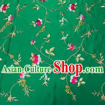 China Traditional Cheongsam Damask Cloth Mongolian Robe Green Brocade Material Tang Suit Drapery Classical Little Peony Pattern Silk Fabric