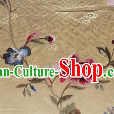 China Tang Suit Damask Fabric Traditional Cheongsam Silk Drapery Classical Embroidered Peony Light Golden Brocade Material Qipao Dress Cloth