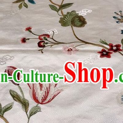 China Traditional Embroidered Peony Silk Drapery Classical Cheongsam White Brocade Material Wedding Dress Satin Cloth Tang Suit Damask Fabric