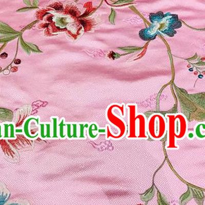 China Tang Suit Damask Fabric Traditional Embroidered Peony Silk Drapery Classical Cheongsam Pink Brocade Material Wedding Dress Satin Cloth