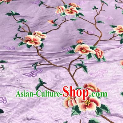 China Classical Cheongsam Damask Cloth Traditional Silk Fabric Embroidered Peach Blossom Satin Material Court Lilac Brocade Drapery