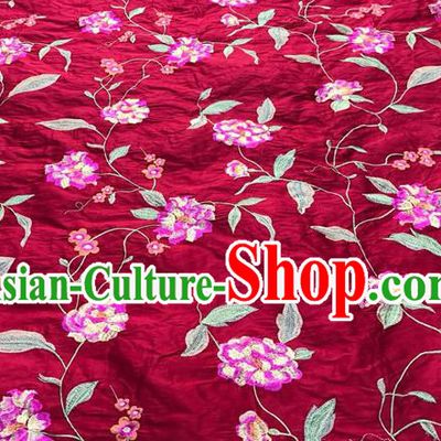 China Court Wine Red Brocade Drapery Tang Suit Damask Cloth Traditional Embroidered Peony Silk Fabric Classical Satin Material