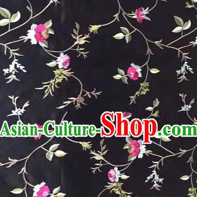 China Black Brocade Material Mongolian Robe Drapery Classical Little Peony Pattern Silk Fabric Traditional Tang Suit Damask Cloth