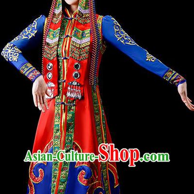 Chinese Ethnic Festival Performance Dress Outfits Mongol Nationality Wedding Bride Clothing Mongolian Minority Folk Dance Garment Costumes