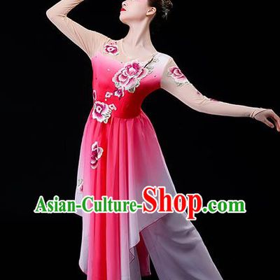 China Classical Dance Pink Dress Umbrella Dance Garment Costumes Women Group Dance Clothing Stage Performance Fashion Uniforms