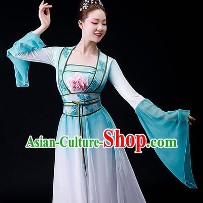 China Stage Performance Fashion Uniforms Classical Dance Light Green Dress Umbrella Dance Garment Costumes Fairy Dance Chiffon Clothing