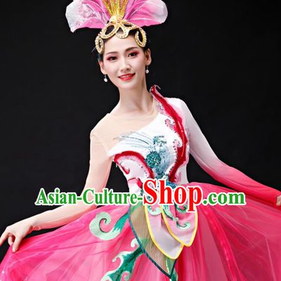 Professional Women Group Dance Fashion Peony Dance Performance Costume Modern Dance Pink Dress Opening Dance Garment