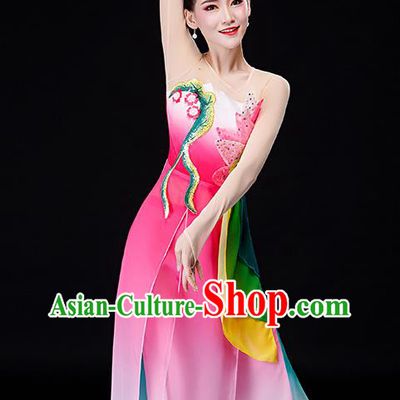 China Jasmine Flower Dance Garment Costumes Jiangnan Umbrella Dance Clothing Stage Performance Fashion Uniforms Classical Dance Pink Dress