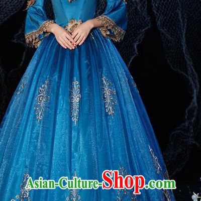 Top Western Court Princess Blue Full Dress Christmas Garment Costume England Formal Attire European Drama Performance Clothing