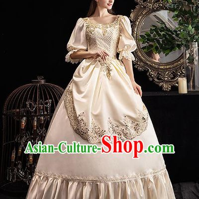Top European Drama Performance Clothing Western Court Princess Champagne Full Dress Christmas Garment Costume Chorus Formal Attire