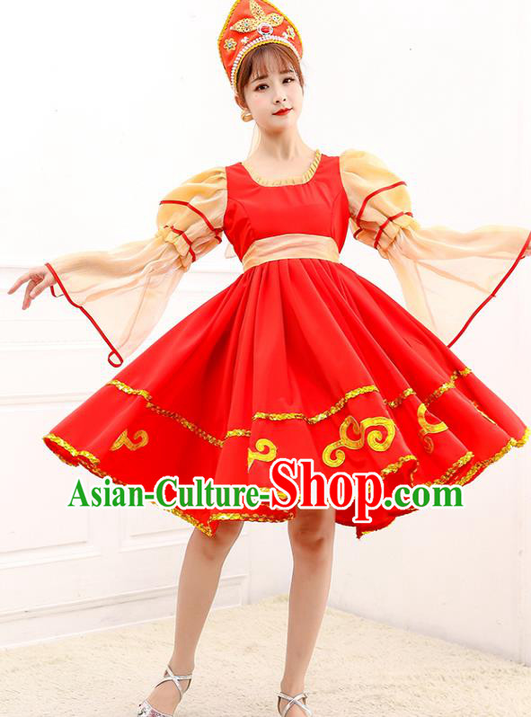 Professional Children Performance Costume Russian Court Princess Red Dress Russia Modern Dance Garment