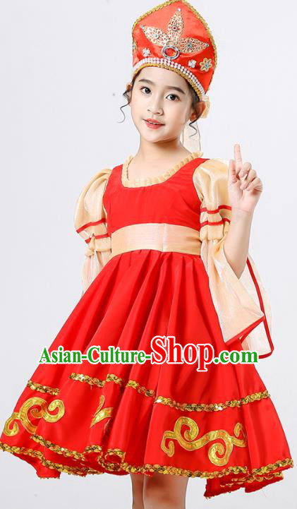 Professional Children Performance Costume Russian Court Princess Red Dress Russia Modern Dance Garment