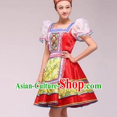Professional Russia Festival Performance Costume Russian Court Maid Red Dress Modern Dance Fashion Garment