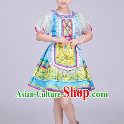 Professional Russian Girl Dance Blue Dress Modern Dance Fashion Garment Russia Festival Children Performance Costume
