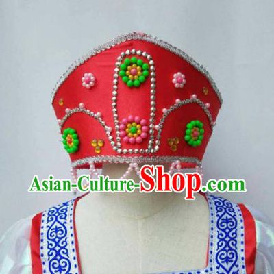 Custom Russian Traditional Dance Red Hat Headdress Russia Court Maid Hair Crown Handmade Beads Hair Accessories