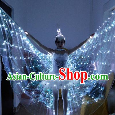 Professional Women Performance Costume Modern Dance LED Wings Dress Opening Dance Garment Group Dance Props