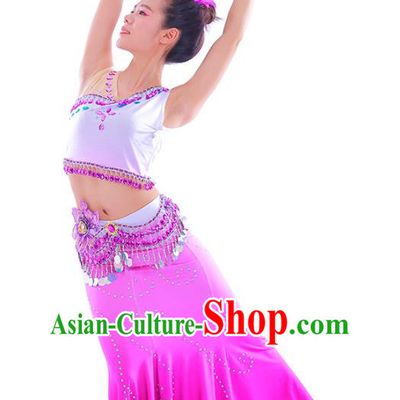 Chinese Yunnan Minority Festival Garment Costumes Ethnic Peacock Dance Purple Dress Outfits Dai Nationality Folk Dance Clothing