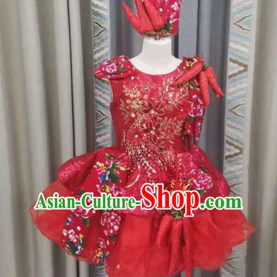 Professional Children Performance Costume Modern Dance Red Dress Girl Chorus Garment