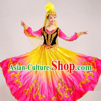 Chinese Spring Festival Gala Ethnic Dance Garment Costumes Xinjiang Minority Dance Dress Outfits Uyghur Nationality Women Clothing