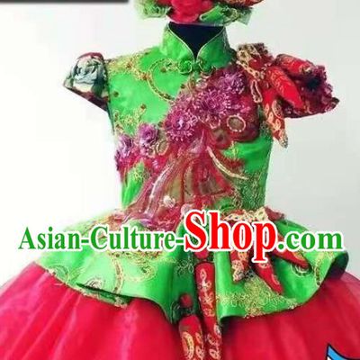 Professional Girl Chorus Garment Children Stage Performance Costume Modern Dance Red Dress