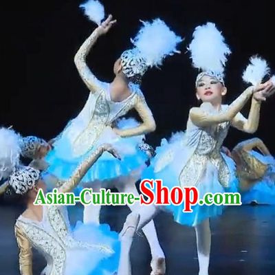 Custom Modern Dance Veil Dress Outfits Girls Stage Performance Fashion Clothing Children Group Dance Costumes