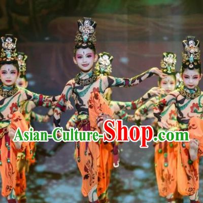 China Thousand Hands Goddess Dance Clothing Children Stage Performance Uniforms Classical Dance Apparels Girl Flying Dance Garment Costumes