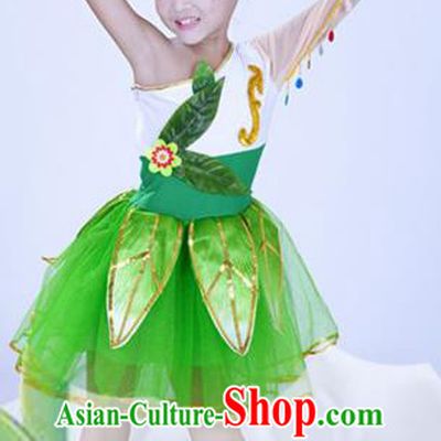Custom Modern Dance Green Veil Dress Girls Stage Performance Fashion Clothing Children Group Dance Costume